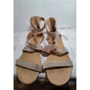 Rialto Tan Rhinestone Criss Cross Back Zip Sandals Size‎ 9M EUC! Comfy Summer